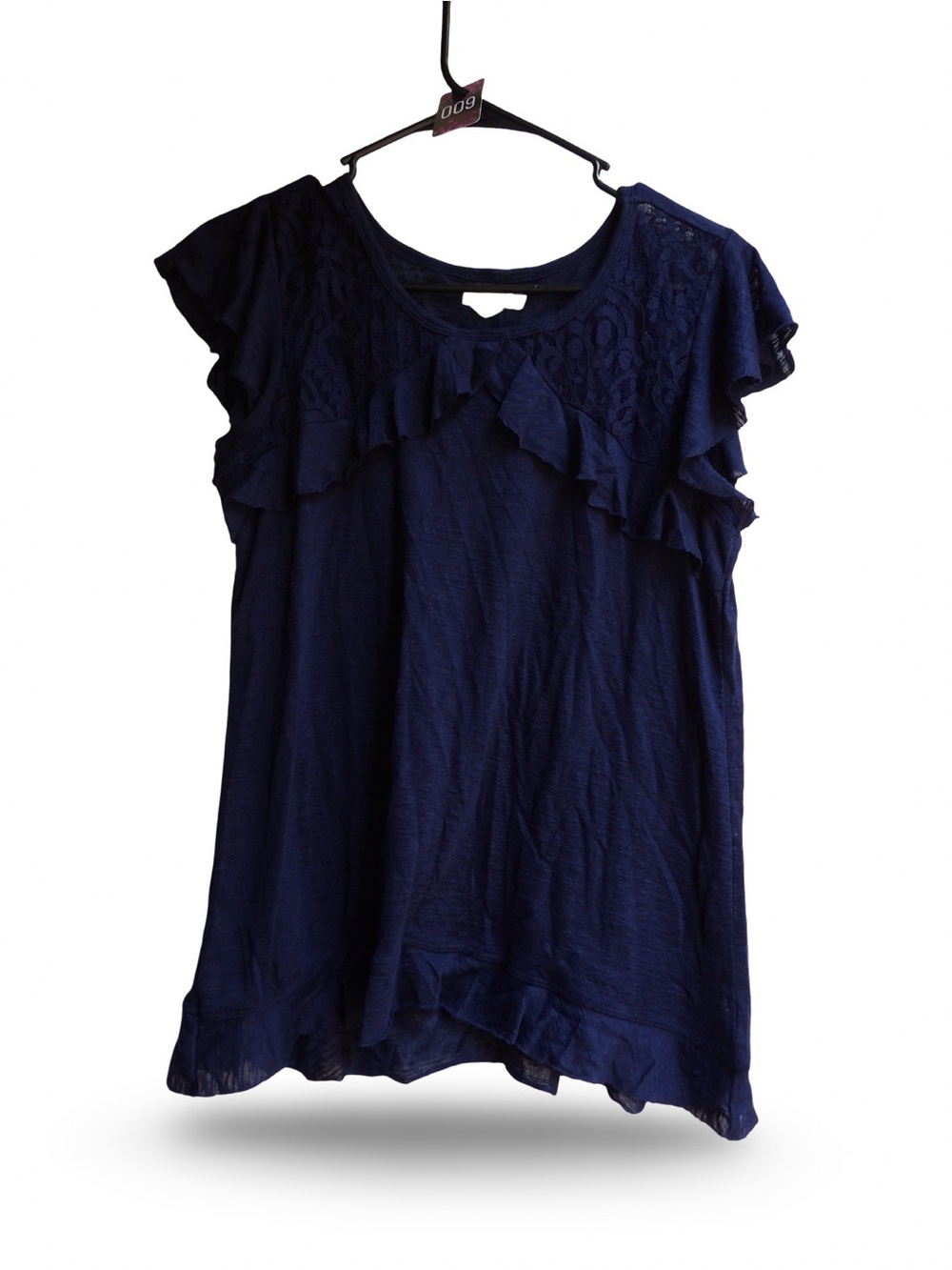 Maurices Navy Lace & Ruffle Short Sleeve Blouse